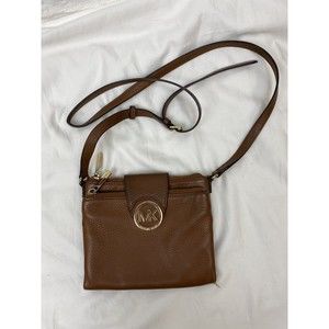 Michael kors Bifold Small Brown Pebbled Leather Crossbody Shoulder Handbag Card
